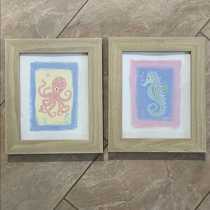 (5) Framed Octopus and Seahorse Art Prints